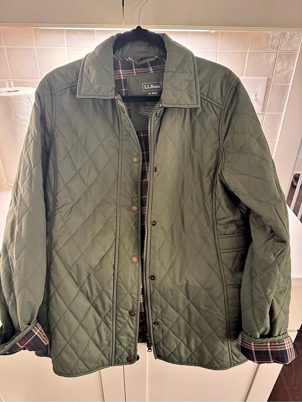 L.L.Bean Quilted Plaid-Lined Jacket in Green Size Medium